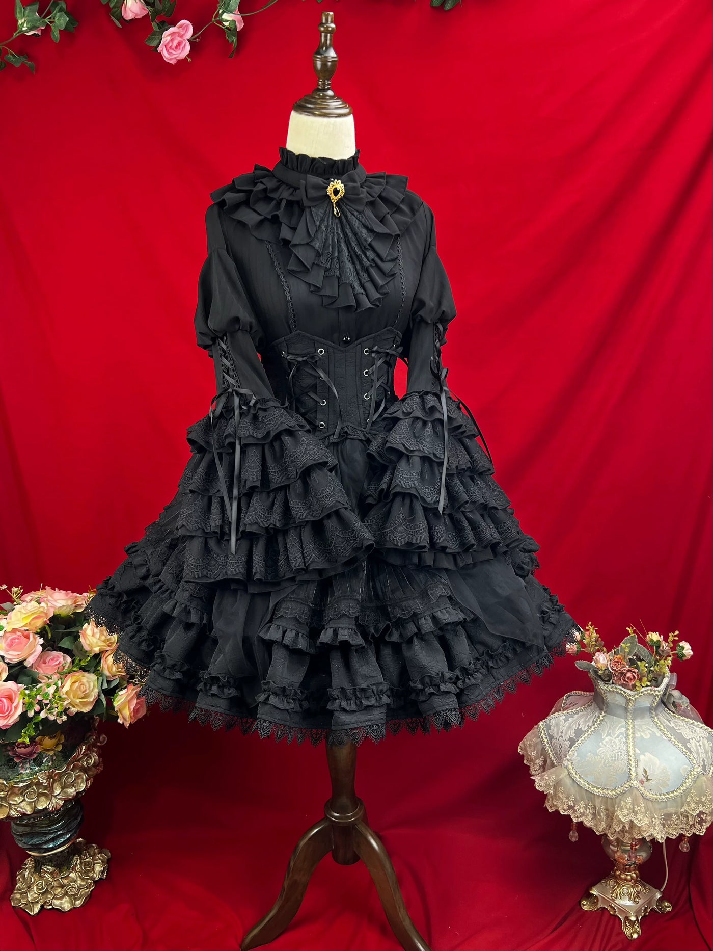 DMFS Lolita - Good and Evil Angel - Gothic Lolita SK Set, Retro Princess Sleeve Blouse