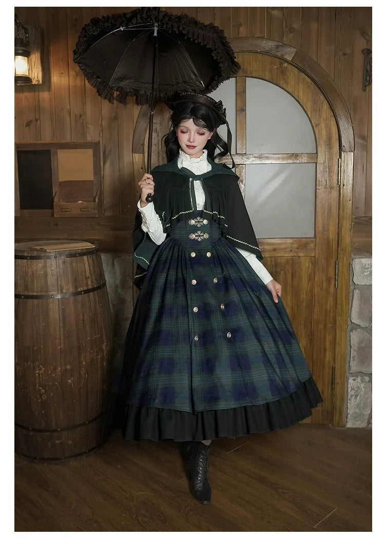 With PUJI - Berlin Souvenir - Plaid Preppy Style Lolita Bust Supporting JSK Outfit