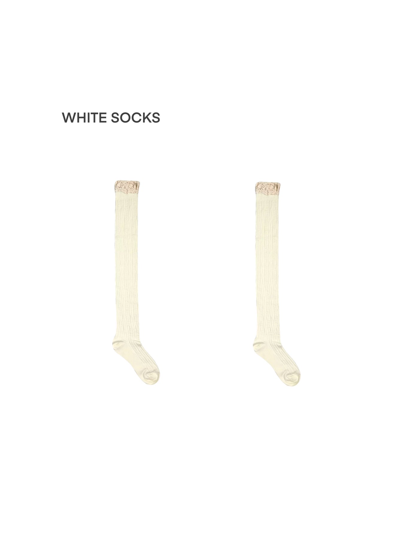 White Socks - Retro Lace Contrast - Over-the-Knee Socks with Lace Edging