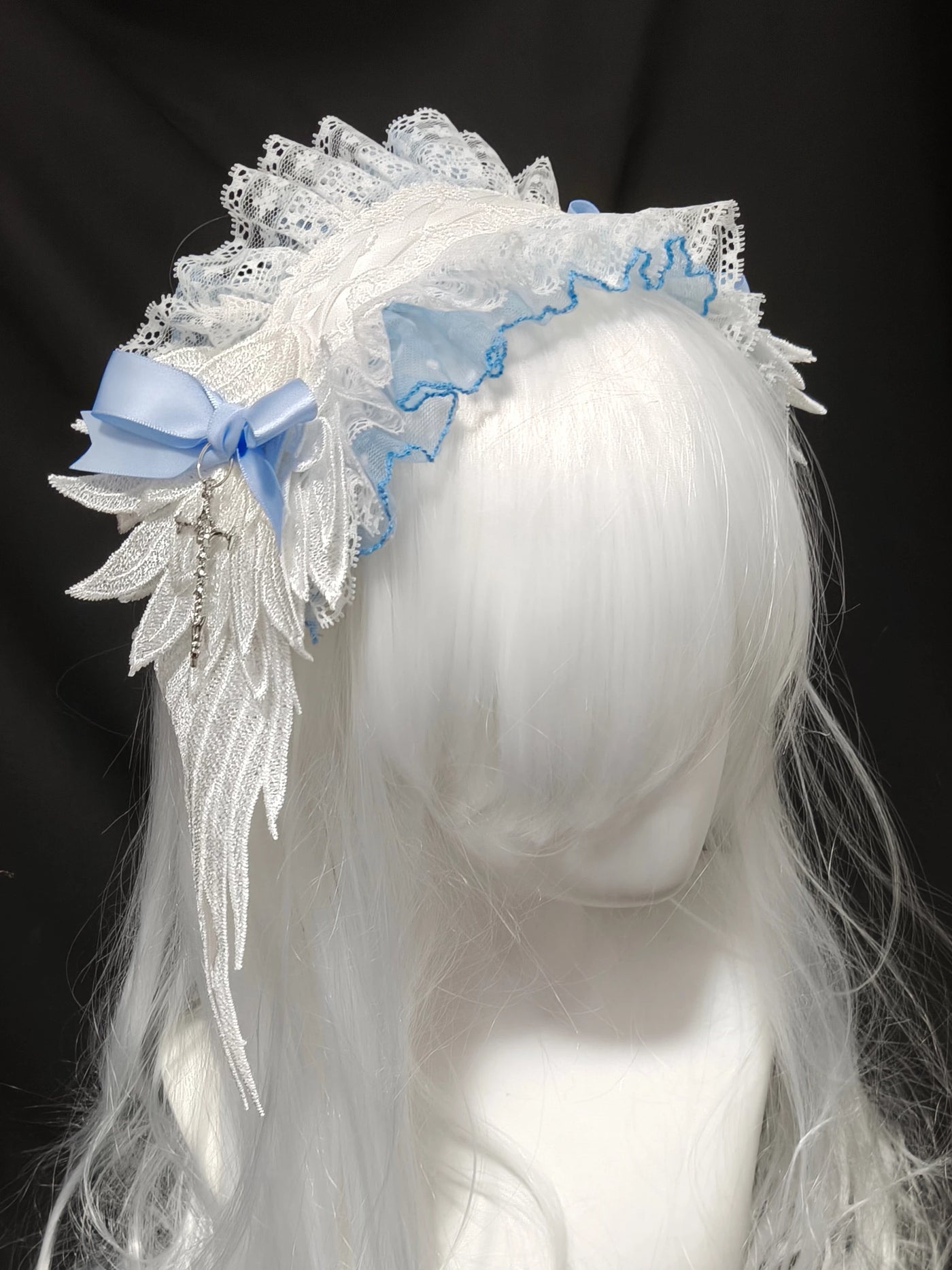 Dokisuru - Angel Lace - Pink or Blue Lace Hairband with Bow