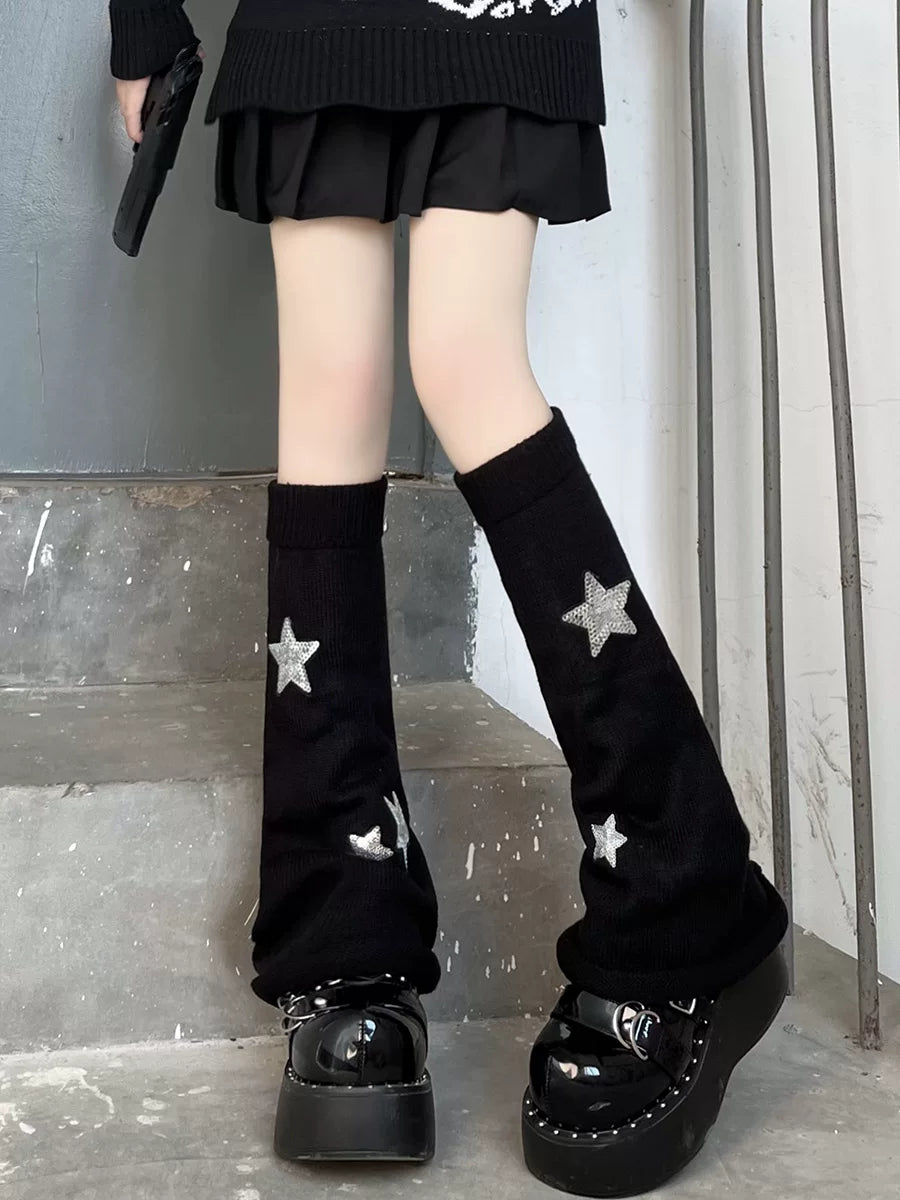 Floral Milk Cat - Star Slouch - Knit star leg warmers in black, milk white or gray
