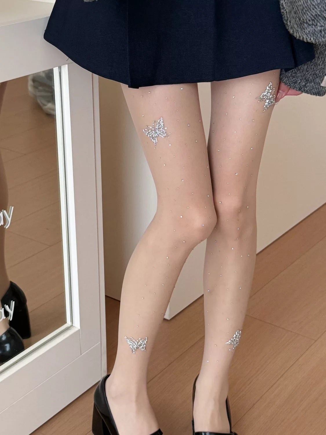 Fantasy Doll - Butterfly Sparkle - Sheer tights with scattered rhinestones and butterfly motifs
