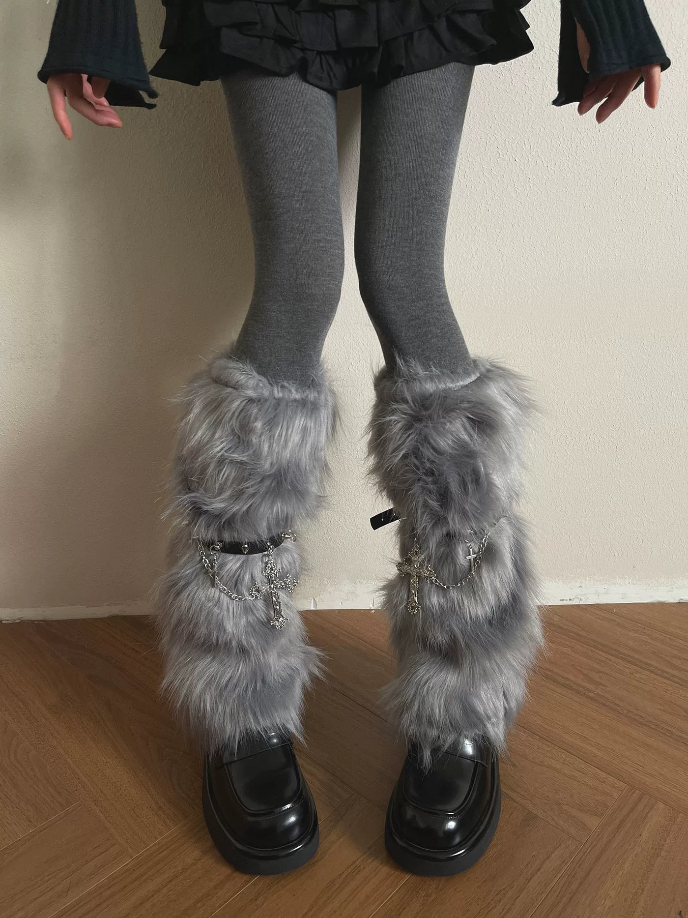 Sock Noble - Y2K Baroque - Long Sock Covers and Tights with Furry Chain Detail