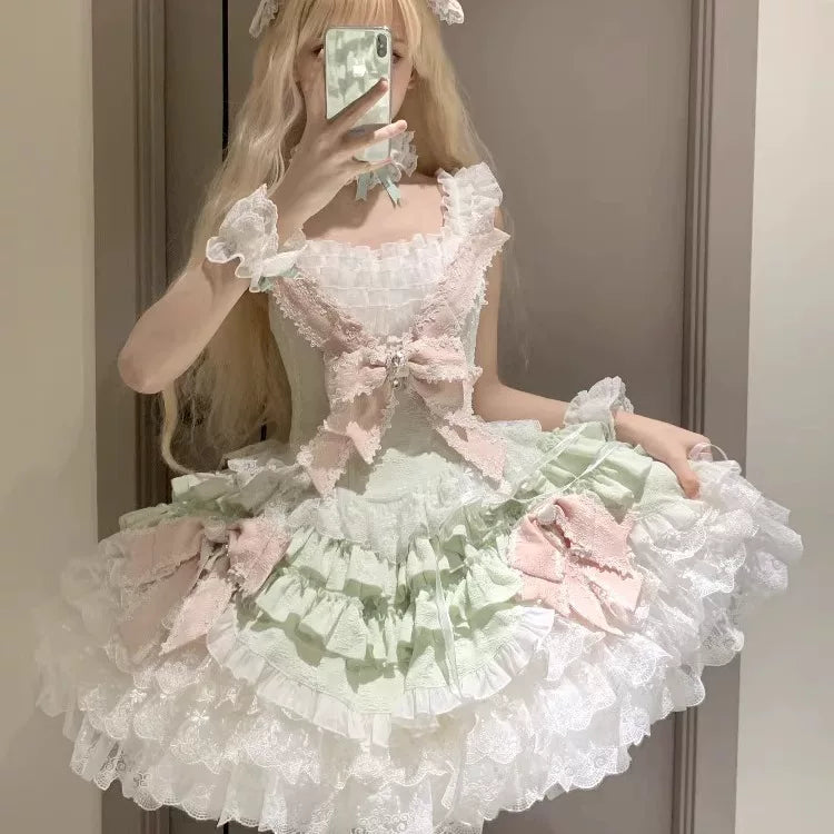 Alice - Dream Bouquet - Lolita Skirt with Tiered Ruffles and Optional Train