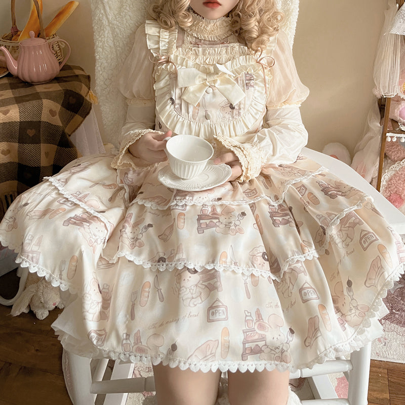 Niu Niu - Plus Size Lolita Jumper Dress - Beige Sweet Short Sleeve JSK Dress
