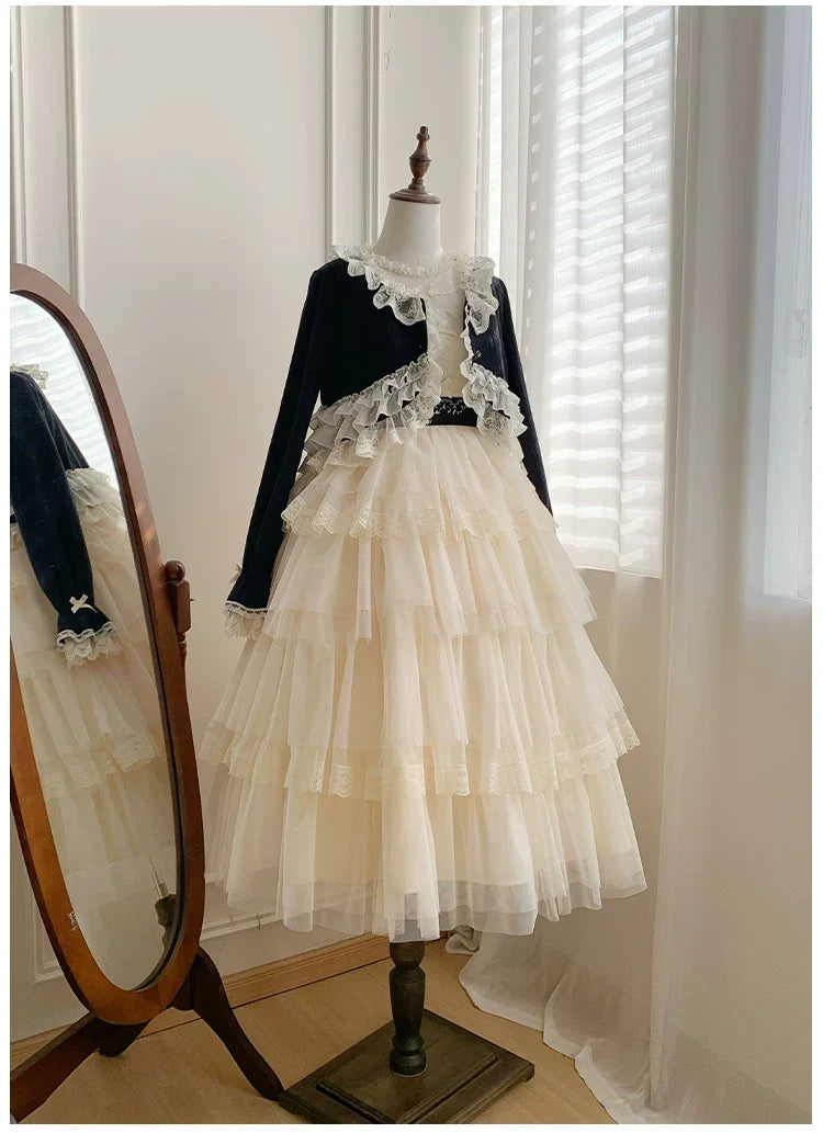 With PUJI - Bloom Period - Elegant Lolita Bolero, Layered Lace Ruffles