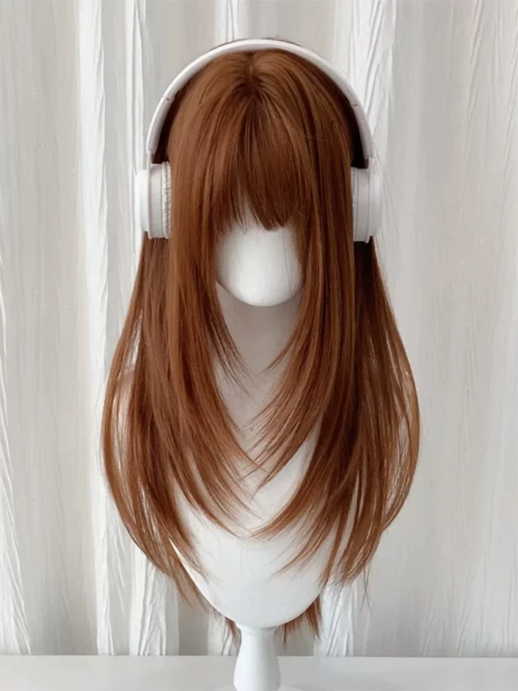 Layered orange-brown long straight wig - view 3