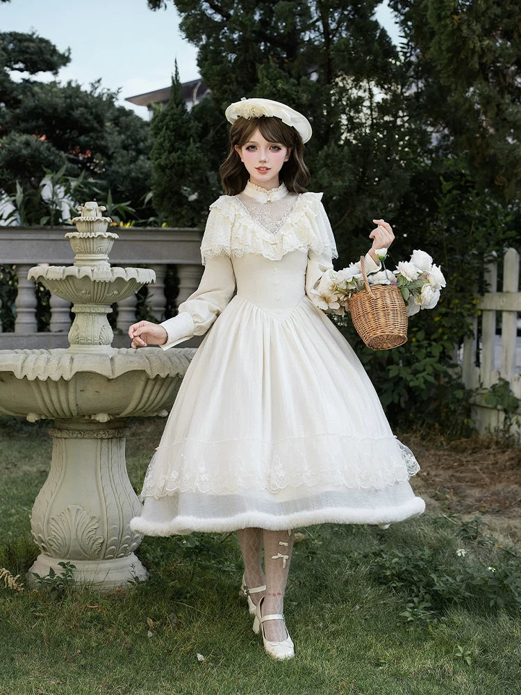 With PUJI - Rouge Snow - Oriental Lolita OP Dress, Embroidery detail view 4