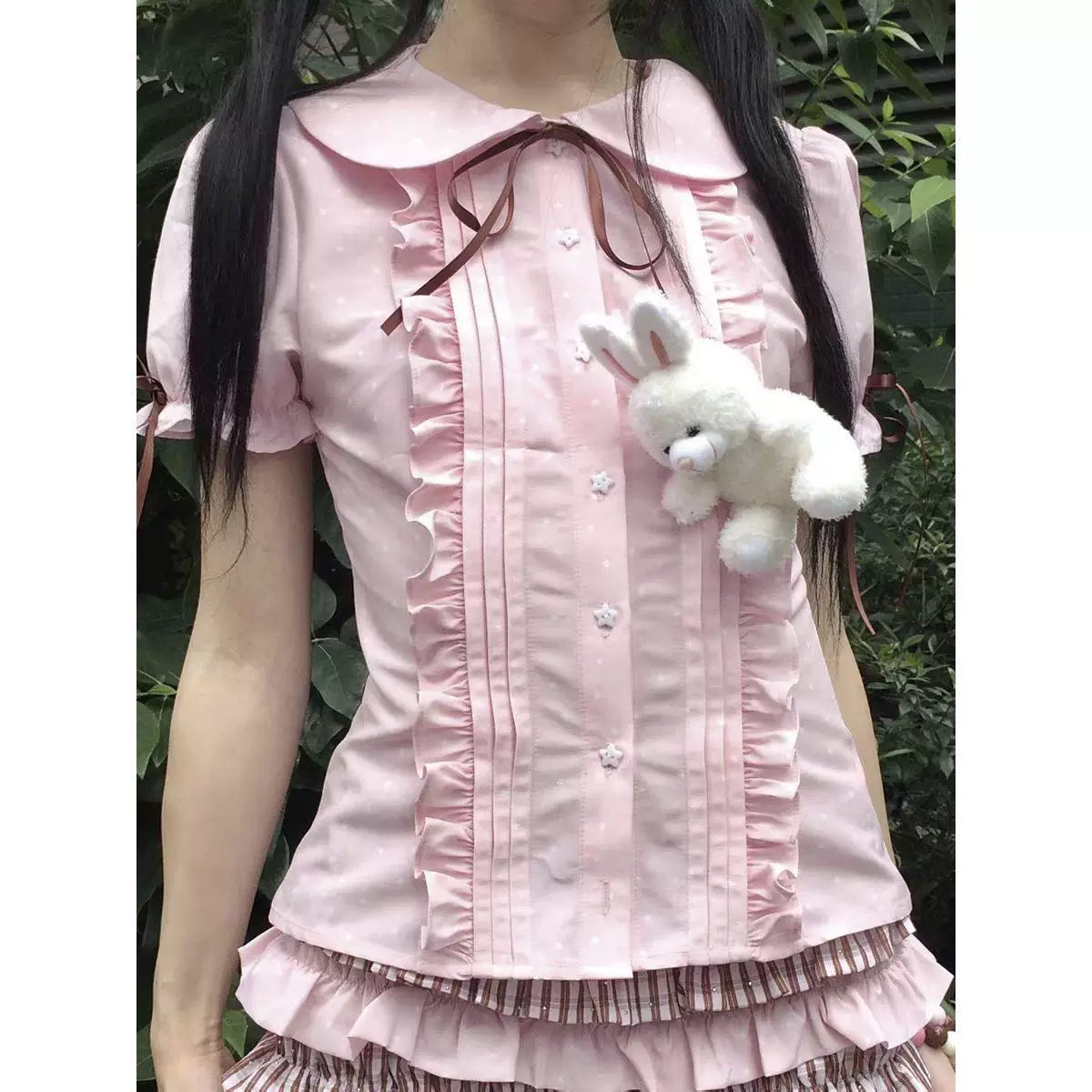 Sweetheart Dream Machine - Cake Ruffle - Fitted Printed Blouse with Peter Pan Collar