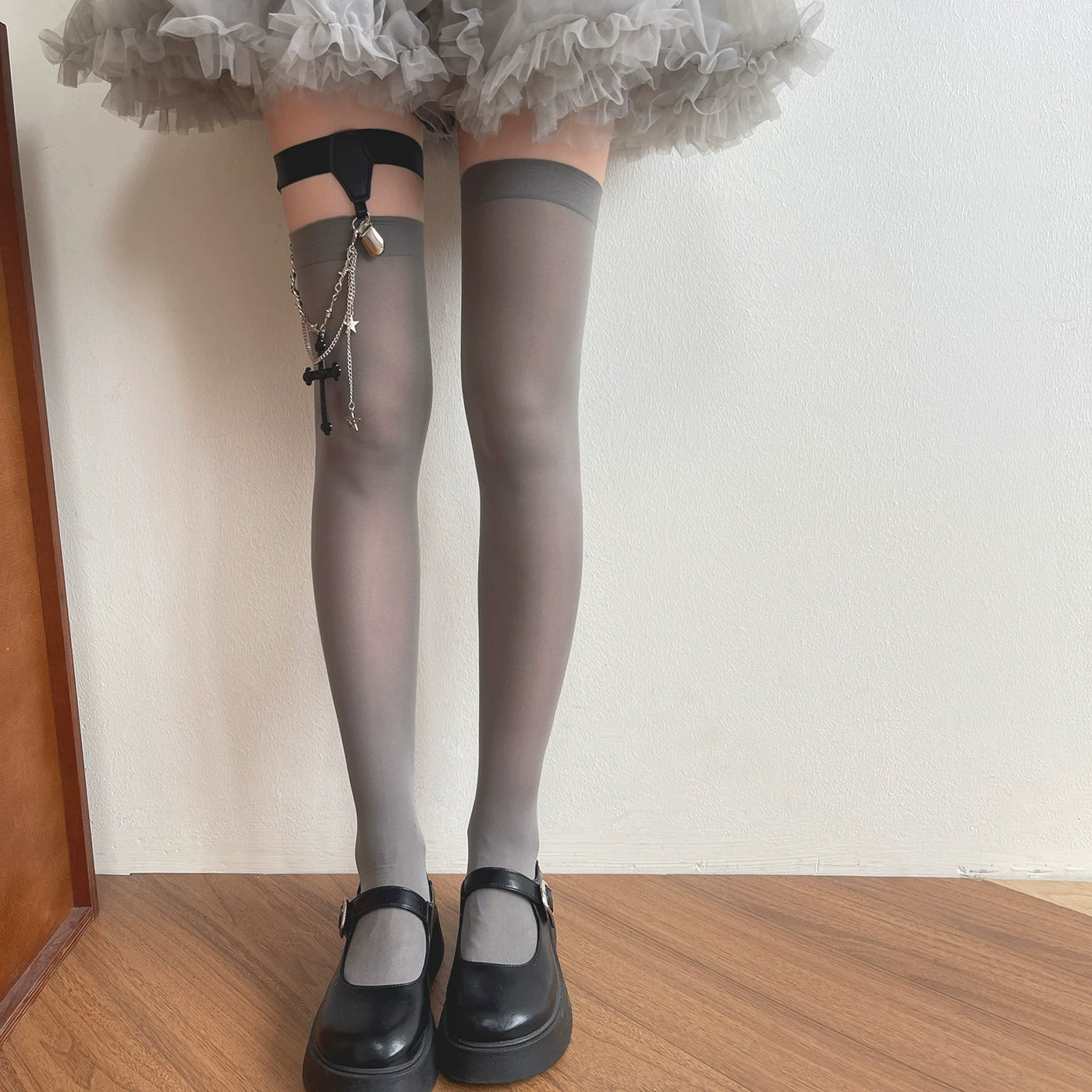 Sock Noble - Cross Charm - Over-the-Knee Socks and Clip Ring Options with Gothic Cross Detail