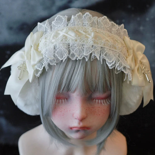 Strange Sugar - Winter Sweet Lolita Plush Ear Muffs - Lace Headband Headwear