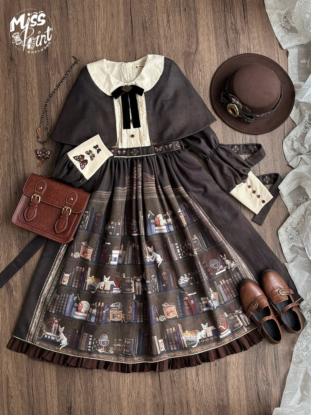German Bookshelf - Classic Lolita OP Dress & Detachble Cape (2XL L M S XL XS) 44023:792354