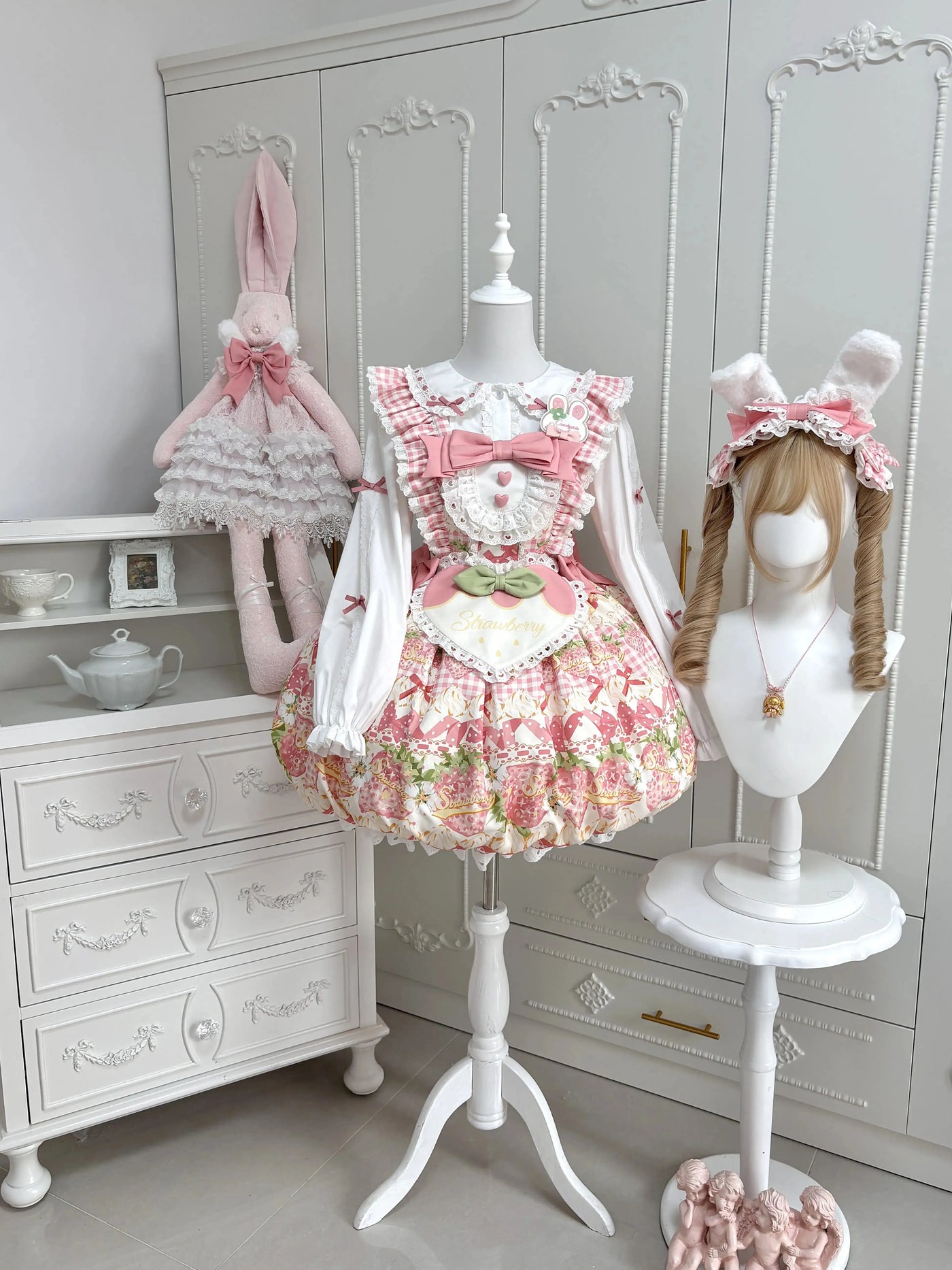 Bubble Bear - Strawberry Bud - Strawberry-Print JSK with Bow Trim