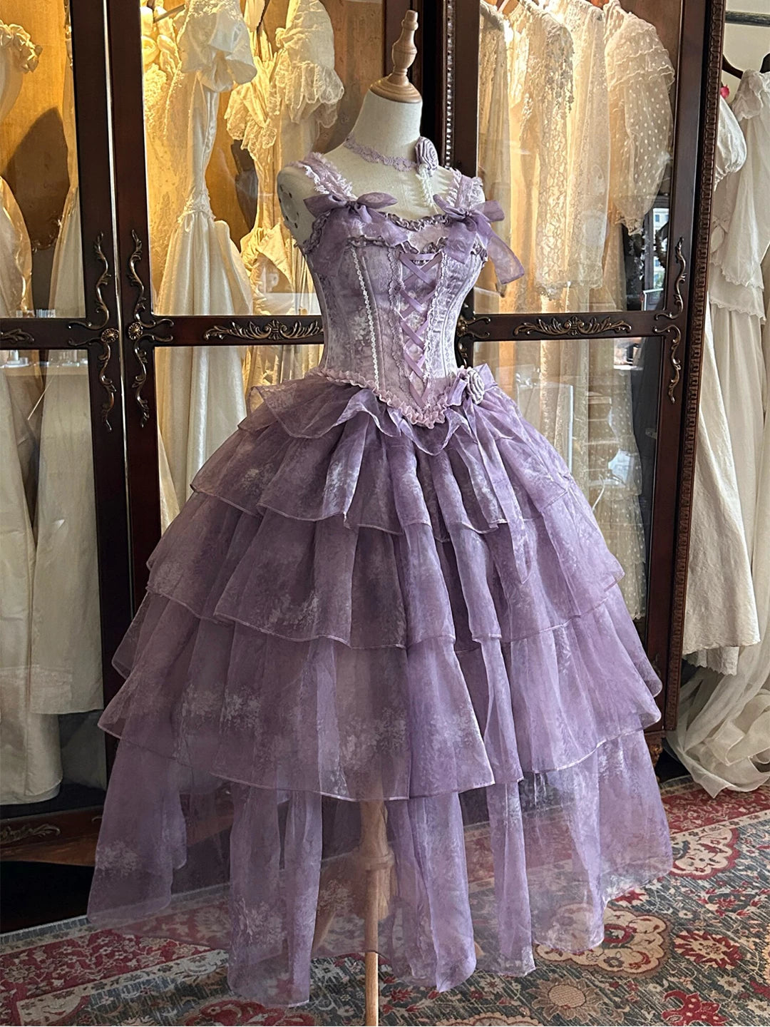 Creamy - Wisteria Bride - Long purple Lolita dress with a ribbon-laced bodice
