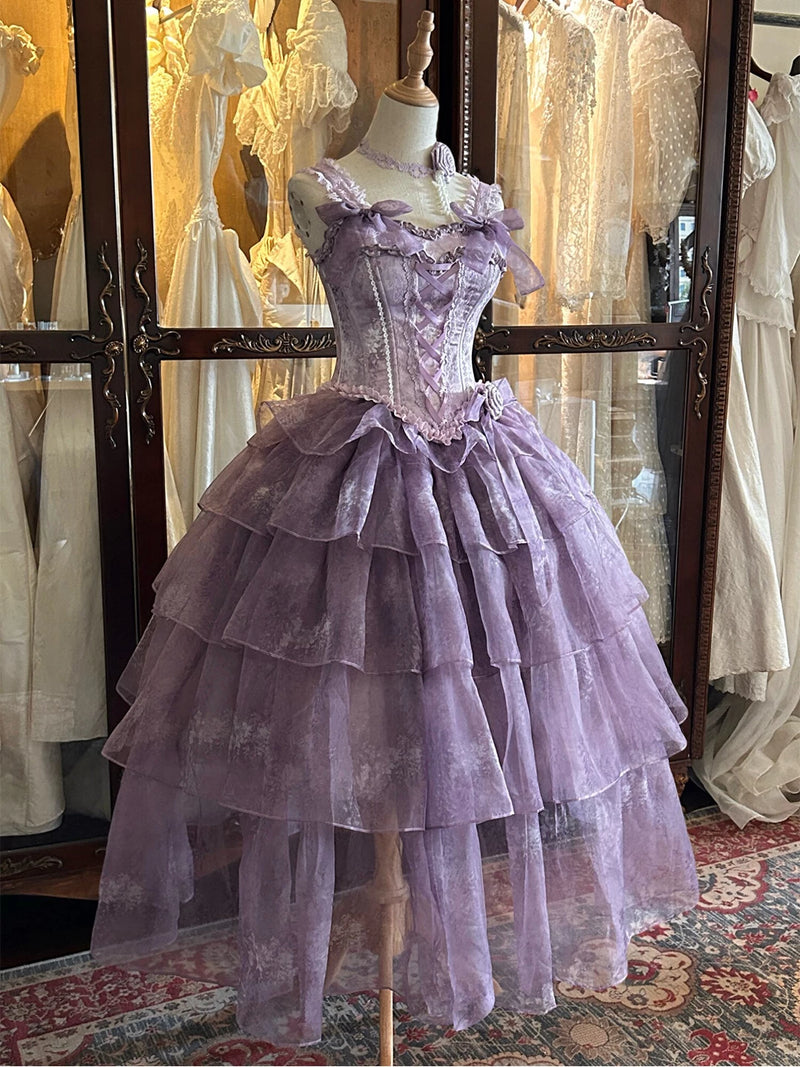 Creamy - Wisteria Bride - Long purple Lolita dress with a ribbon-laced bodice