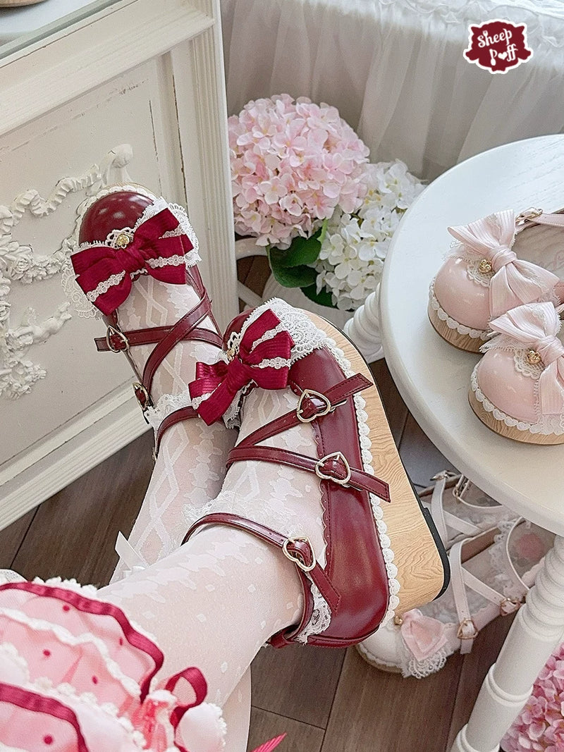sheeppuff Strawberry Love Song Platform Shoes