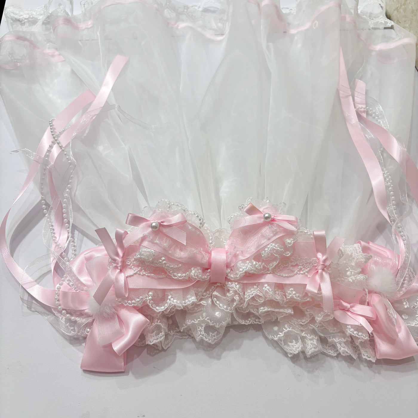 Cat Tart - Lace Veil & Bow - Lace Headband with Optional Veil and Pearl Accents