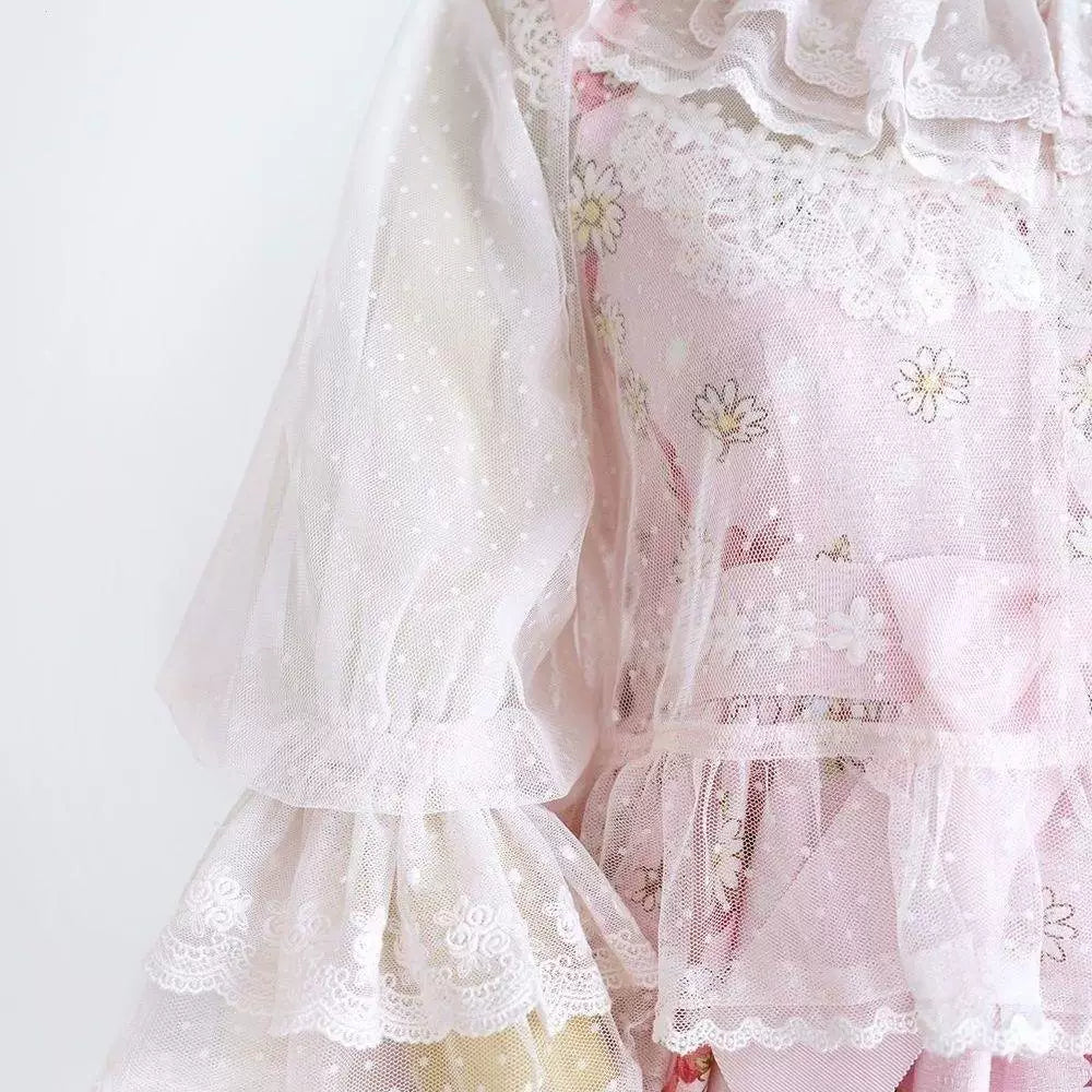 Sweetheart Dream Machine - Polka-Dot Mesh Ruffle - Mesh Cover-Up Cardigan with Lace Trim