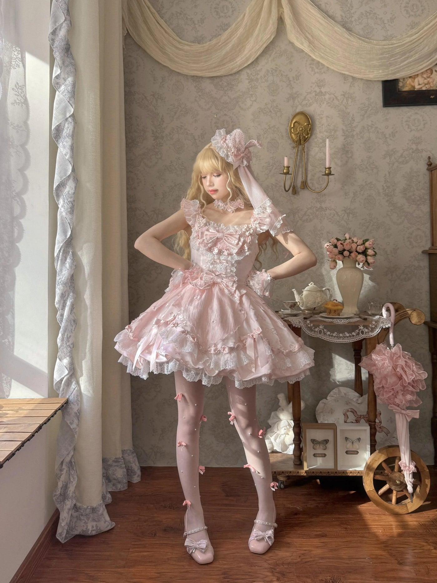 Creamy - Cherry Blossom Ballet - Pink JSK Dress with Layered Lace