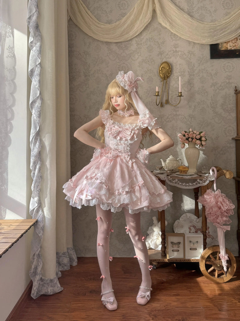 Creamy - Cherry Blossom Ballet - Pink JSK Dress with Layered Lace