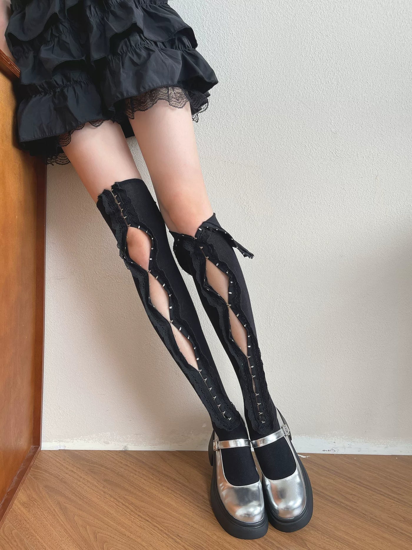 Sock Noble - Millennium Cutout - Lace Cutout Long Socks with Hook Closures