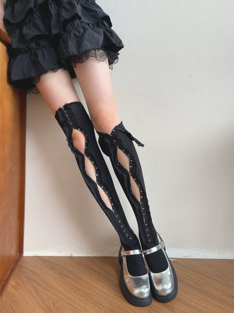 Sock Noble - Millennium Cutout - Lace Cutout Long Socks with Hook Closures