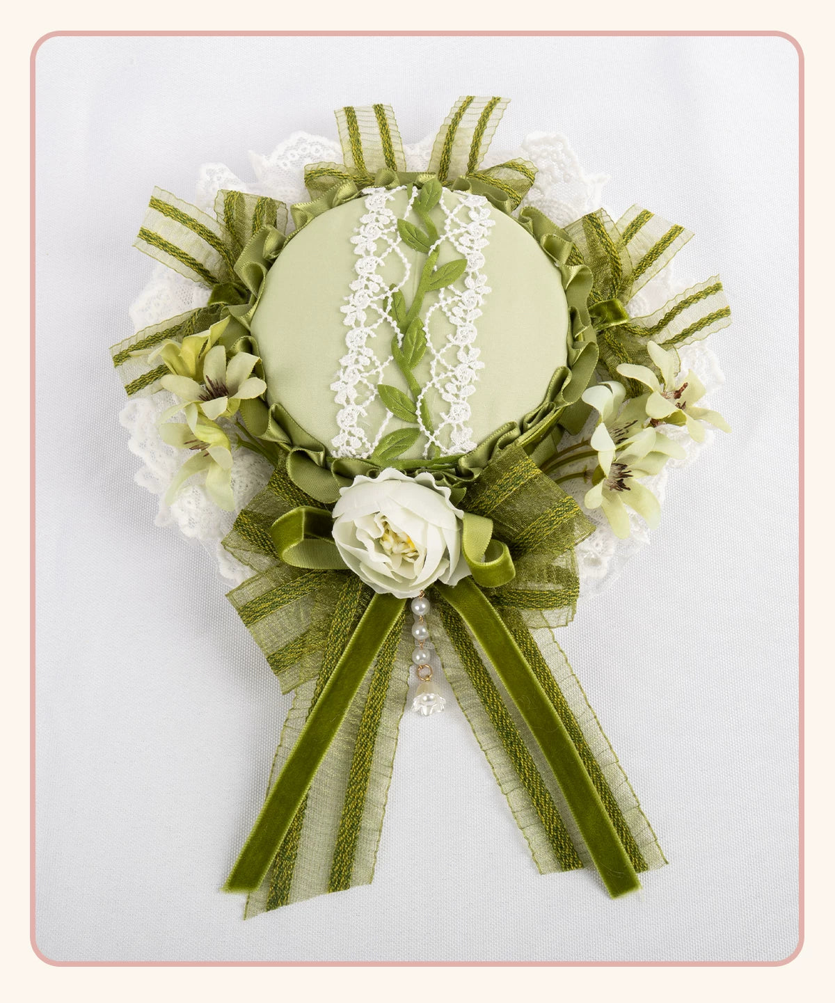 Stardust Rose - Lily of the Valley Woodland - Green Lace Lolita Headwear with Floral Ribbons