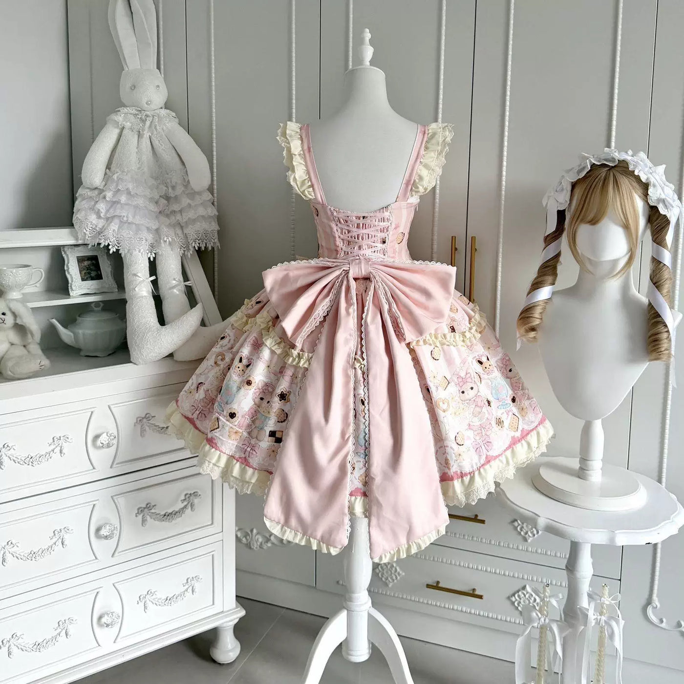 Sweetheart Dream Machine - Rabbit Cake - Milky Pink or Milky Yellow JSK with Rabbit and Cake Motifs