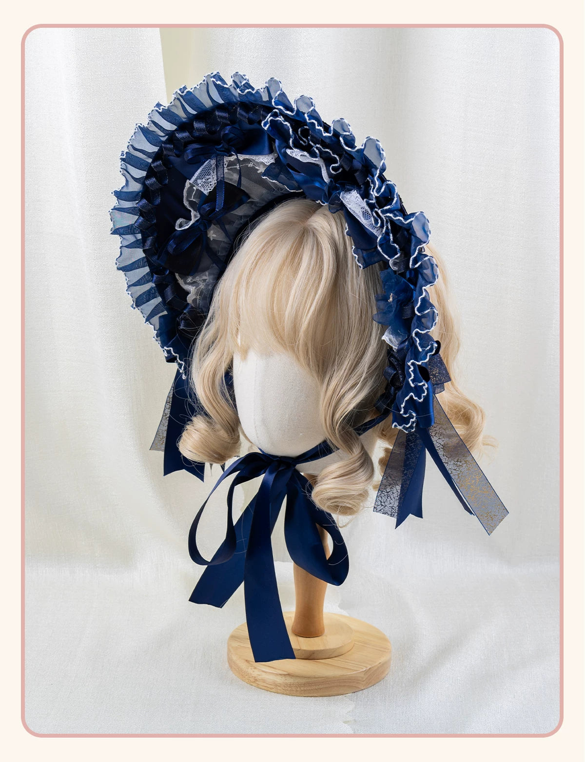 Stardust Rose - A041 - Navy Lace Headwear with Ribbon Bows