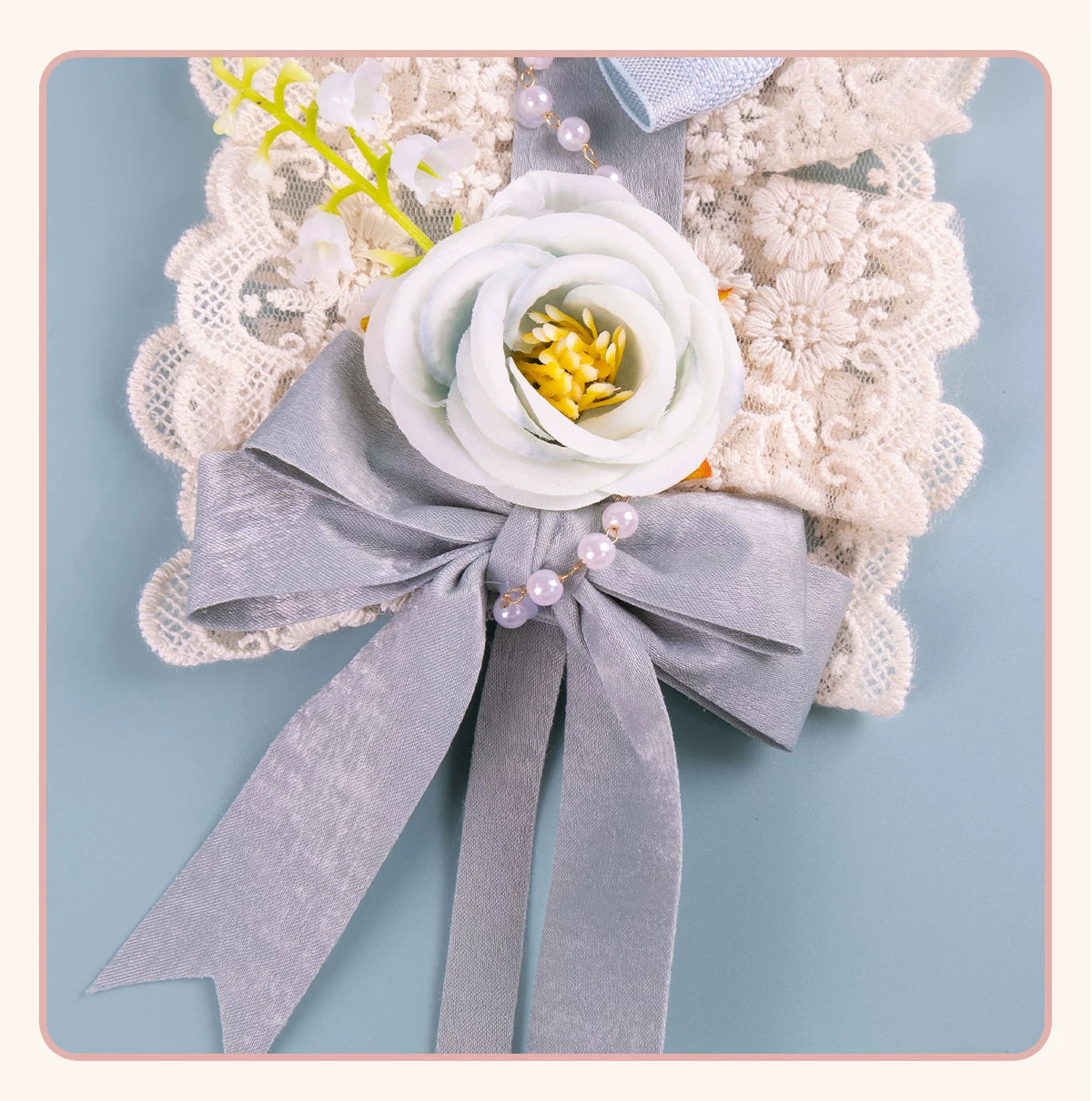 Stardust Rose - Rose Heart - Lace Headband with Rose and Heart Details
