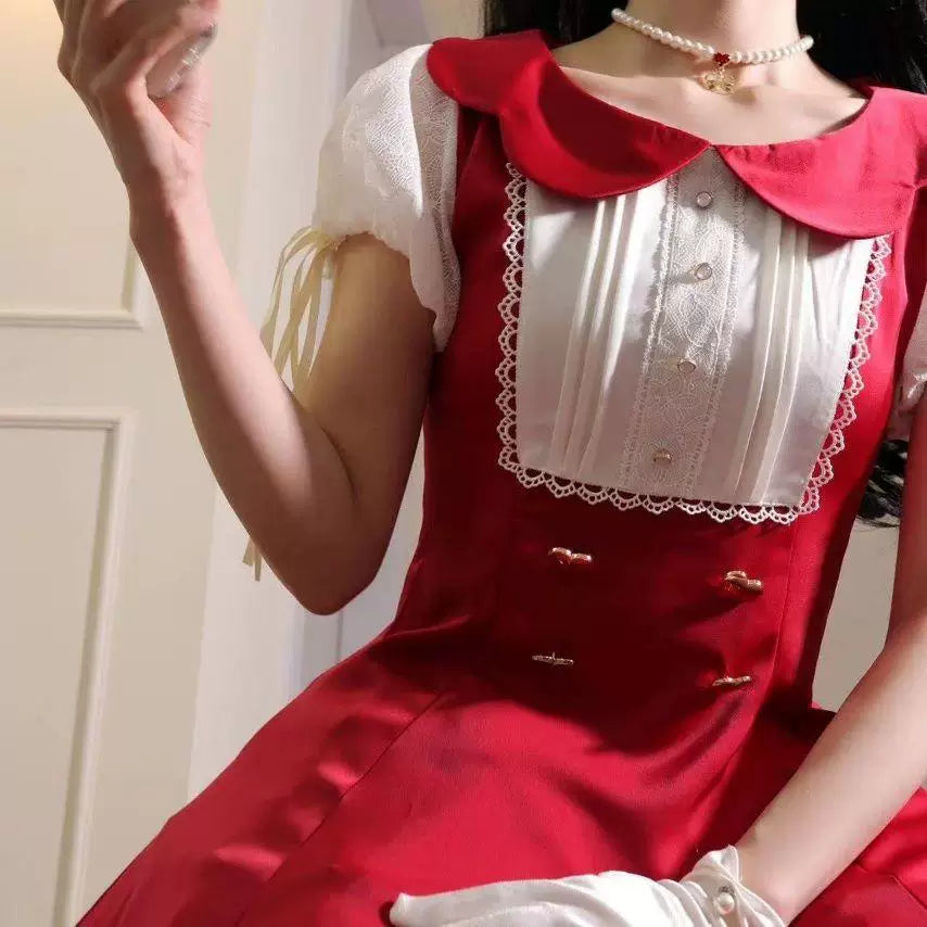 Sweetheart Dream Machine - Vintage Six-Panel - Solid-Color One-Piece Lolita Dress with Rounded Collar