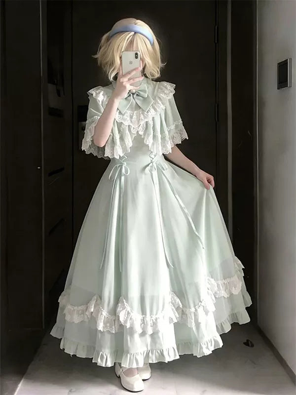 Creamy - Green Apple Lace - OP dress with a lace cape