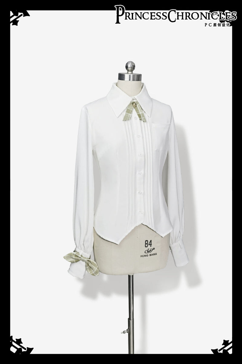 Princess Chronicles - Secret Morning Paper - Ouji Lolita Shirt, Matcha Green Capri Pants