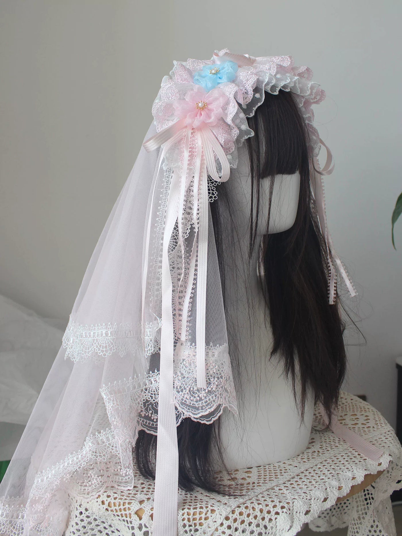 Deer Girl Handmade - Cherry Blossom Confession - Headwear with pink bow and lace-trimmed veil options