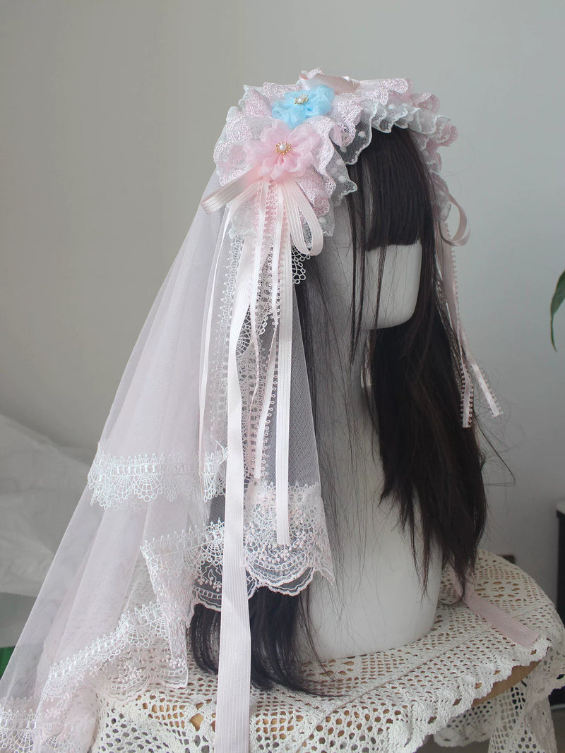 Deer Girl Handmade - Cherry Blossom Confession - Headwear with pink bow and lace-trimmed veil options