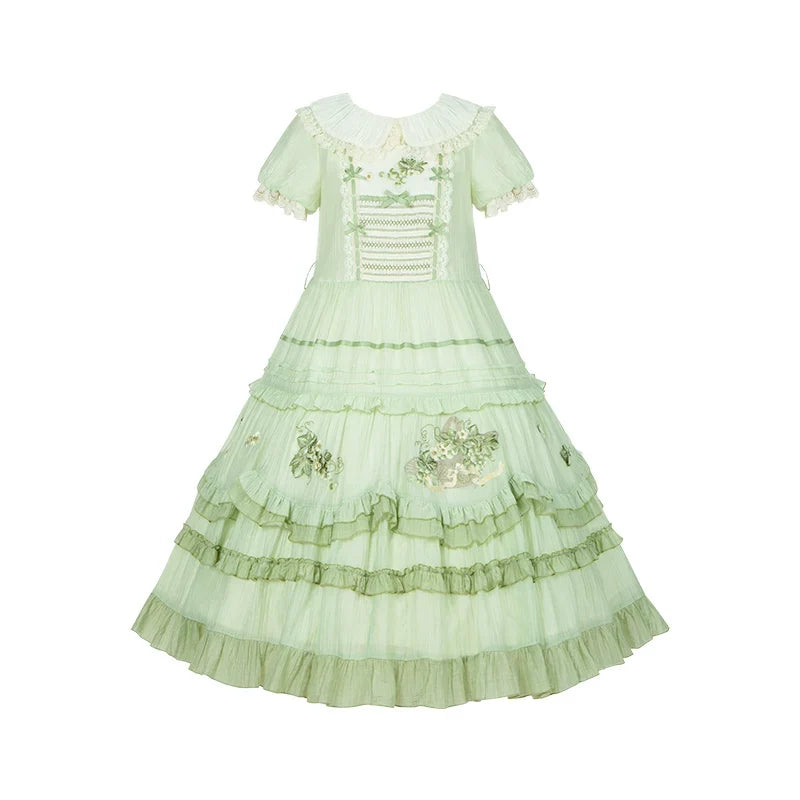 Green Grape - Embroidered Country Lolita OP Dress, Tiered JSK (L M S) 44986:831127