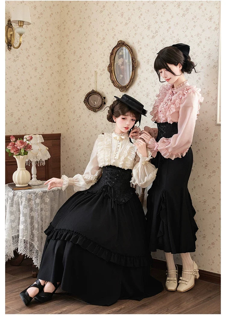 With PUJI - Blake - Boning Gothic Lolita Mermaid Skirt, Lifted-hem SK
