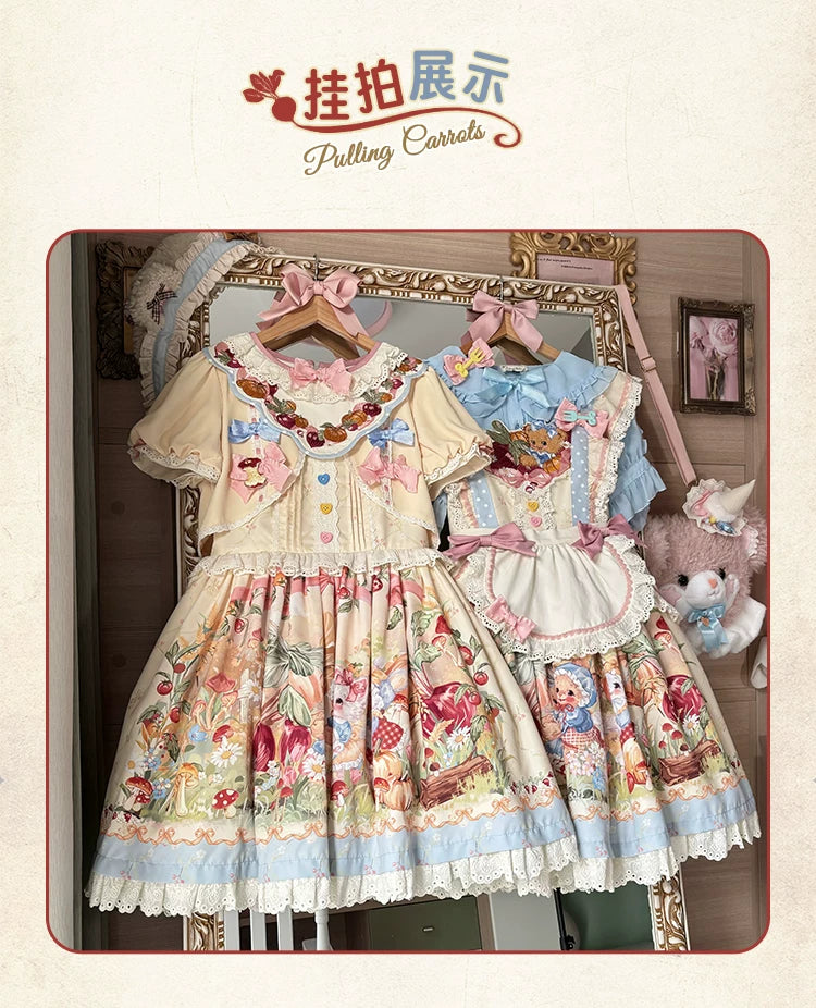 Mewroco - Pulling Carrots - Sweet Lolita Jumper Skirt with Rabbit and Carrot Print
