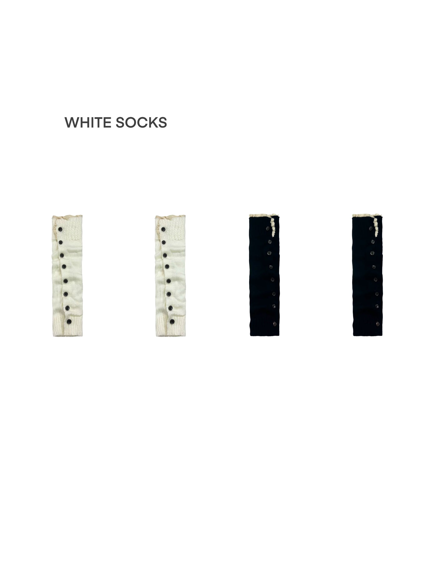 White Socks - Buttoned Scrunch Knit - Knit Leg Warmer Socks with Lace Trim and Buttons