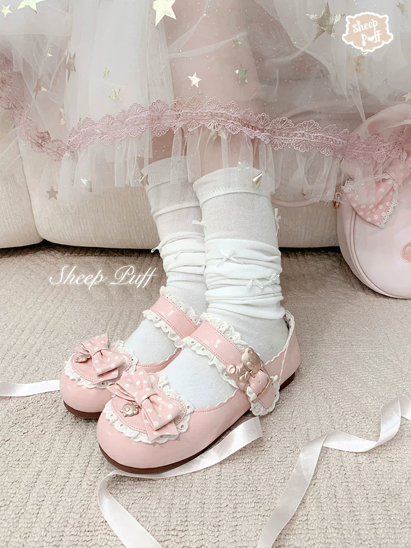 sheeppuff Bear Polka Dot Low-Heel Lolita Shoes