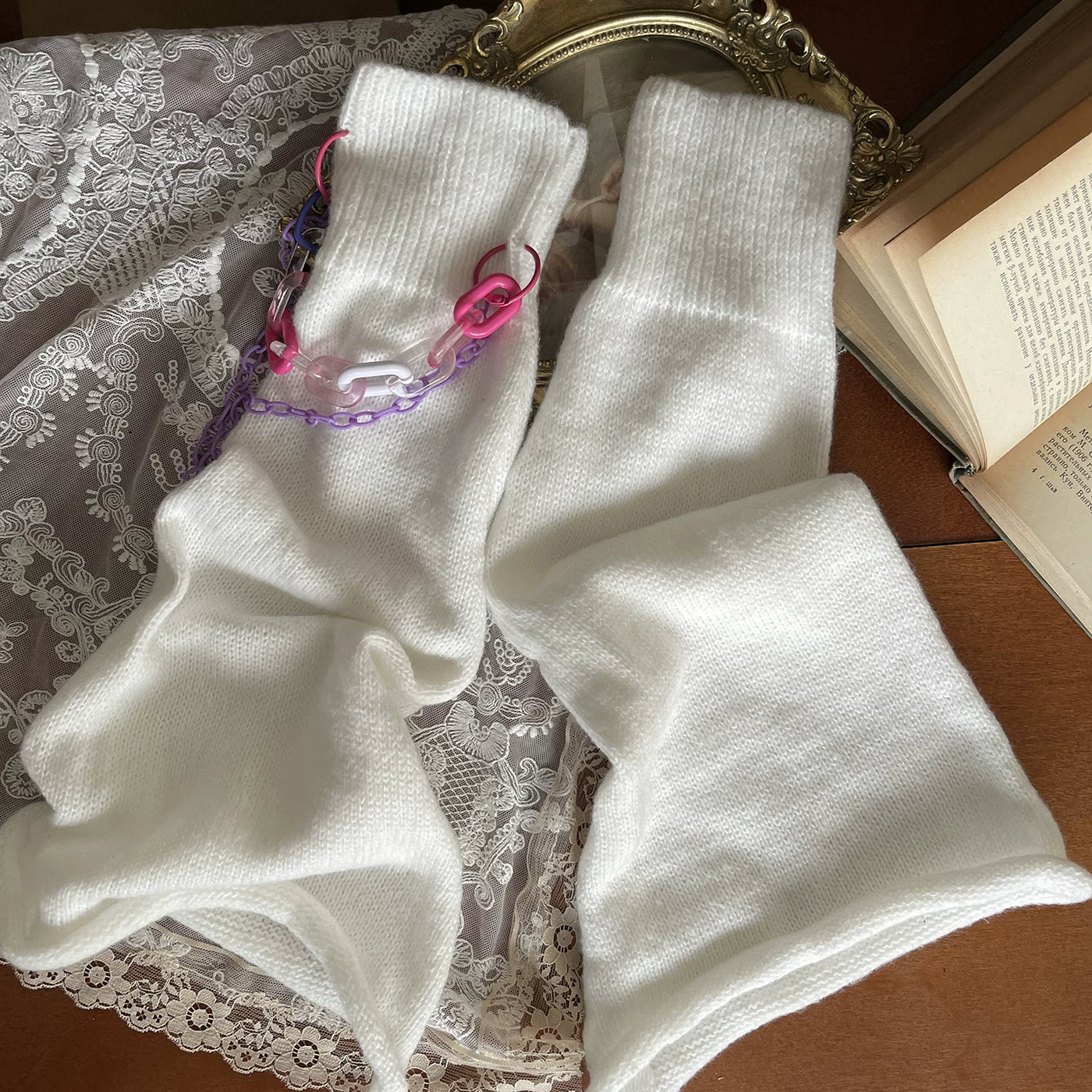 Sock Noble - Punk Layering - Lolita sock covers with lace straps and flared cuffs