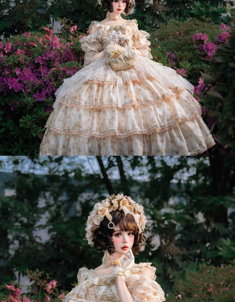 Cat Fairy - Rose Letter - Scattered floral chiffon JSK dress