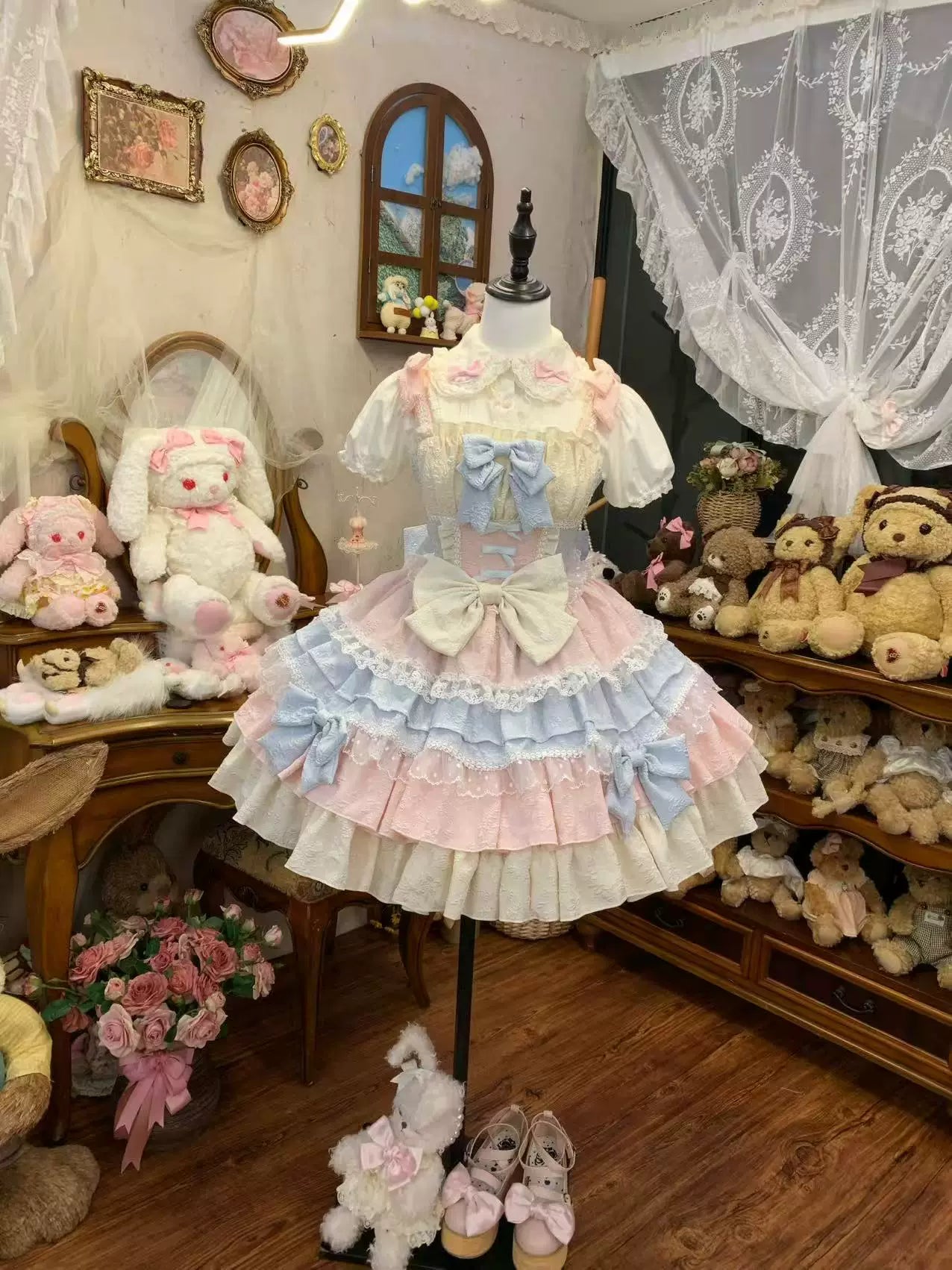 YoYo - Dopamine Sweet Lolita - Tiered Bow-Accented Pastel Dress