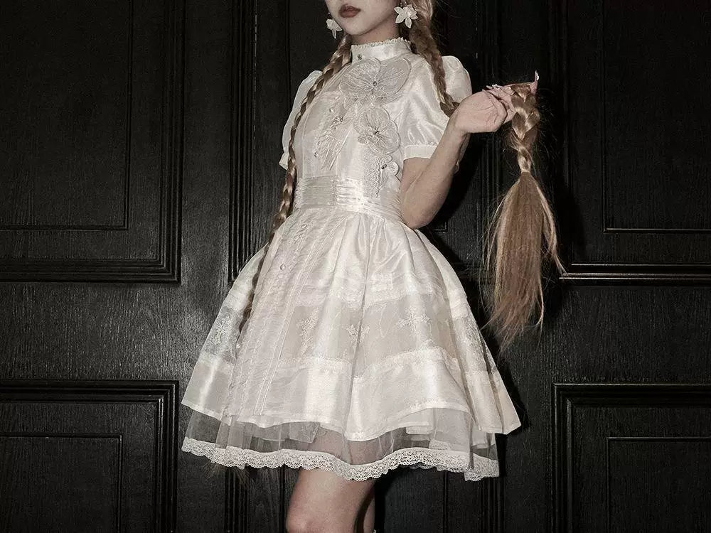 Sweetheart Dream Machine - Cross Lace - Gothic OP Dress with a Stand Collar