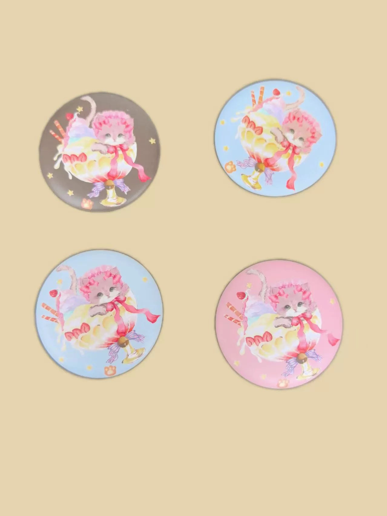 Cream Meow - Sweet Lolita JSK, Cat Print Pink Badge Only (one size / choose M) S