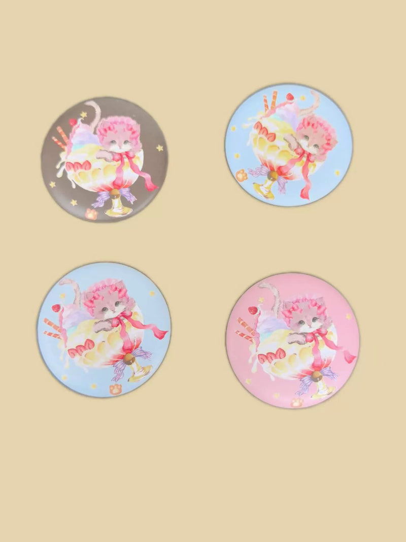 Cream Meow - Sweet Lolita JSK, Cat Print Pink Badge Only (one size / choose M) S