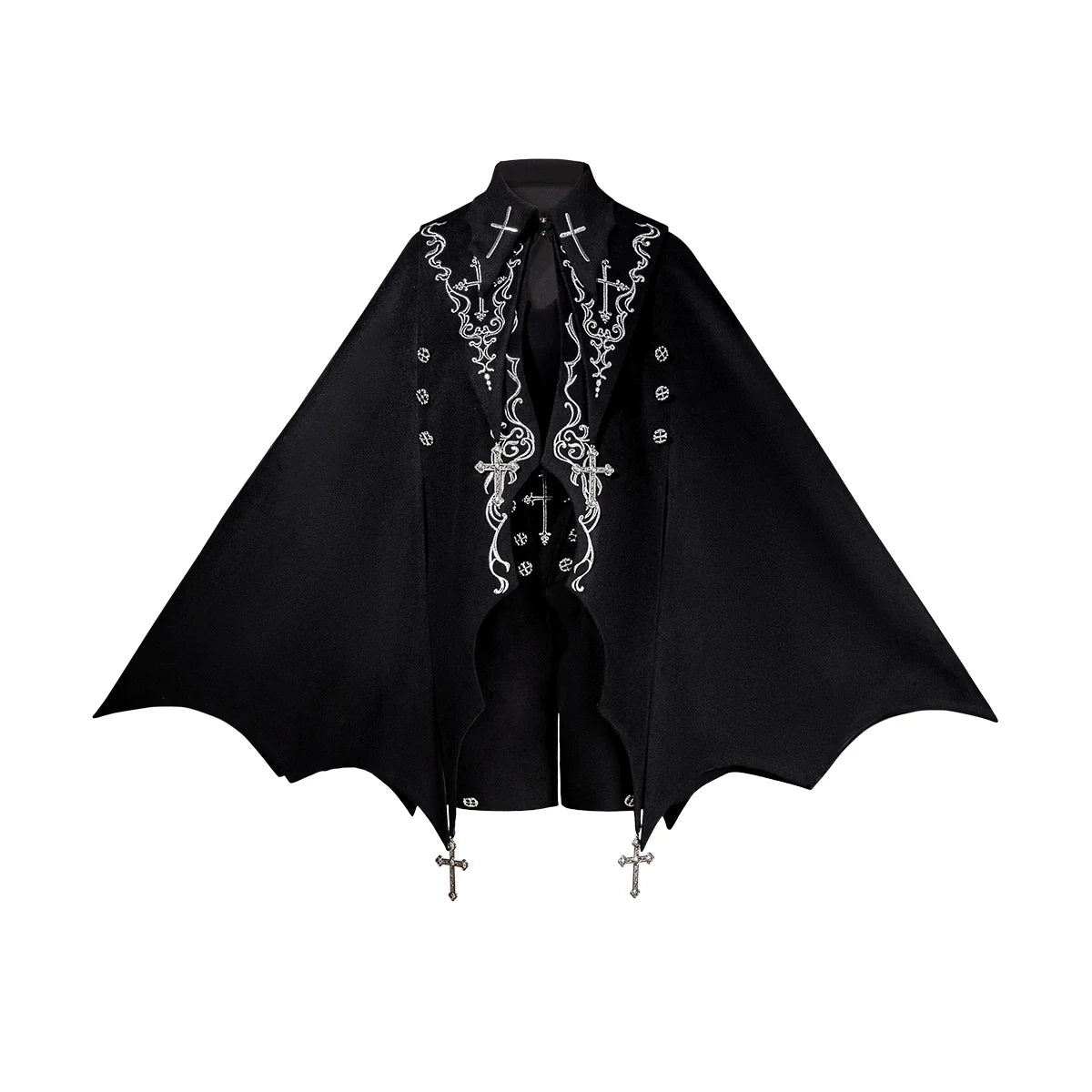 Matutu - Nightfall - Ouji Lolita Set with Bat-Wing Cape and Diamond Cutout Blouse