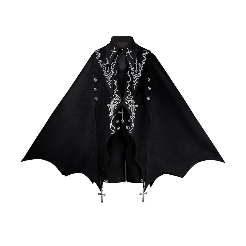 Matutu - Nightfall - Ouji Lolita Set with Bat-Wing Cape and Diamond Cutout Blouse