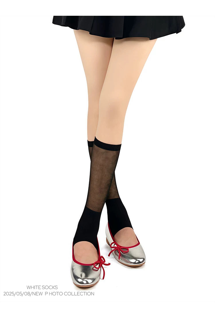 White Socks - Ballet Slouch - Gray Ruched Stirrup Mid-Calf Socks in Mixed-Pair Packs