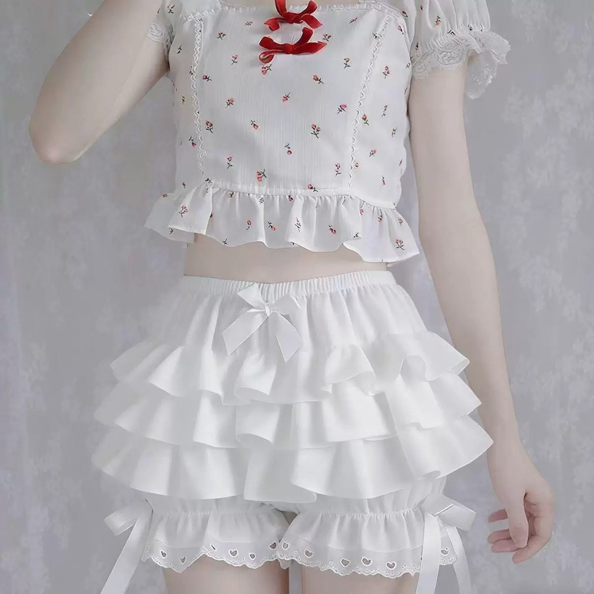 Sweetheart Dream Machine - Gingham Ruffle - Black-and-White Plaid Tiered Skort with Lace Hem